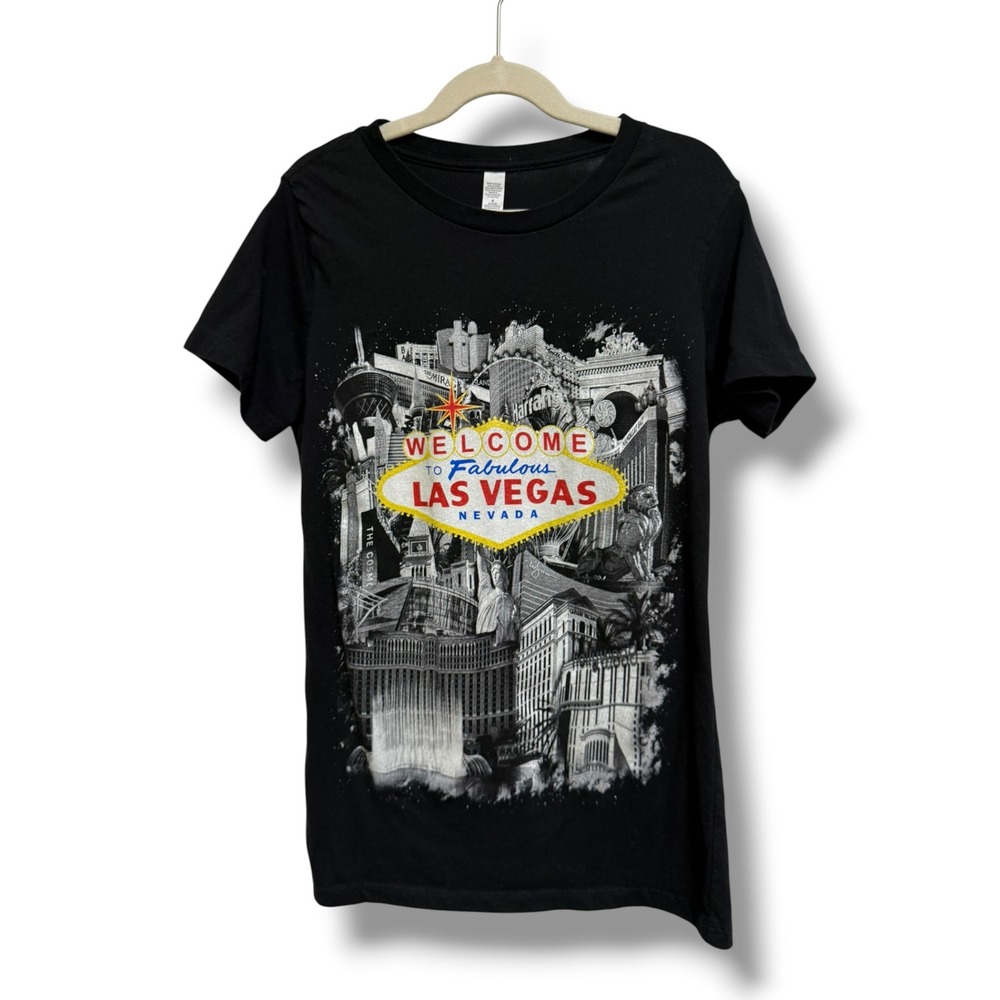 Las Vegas‎ Graphic T Shirt Women M Black Vintage Style Vegas Strip Souvenir Tee